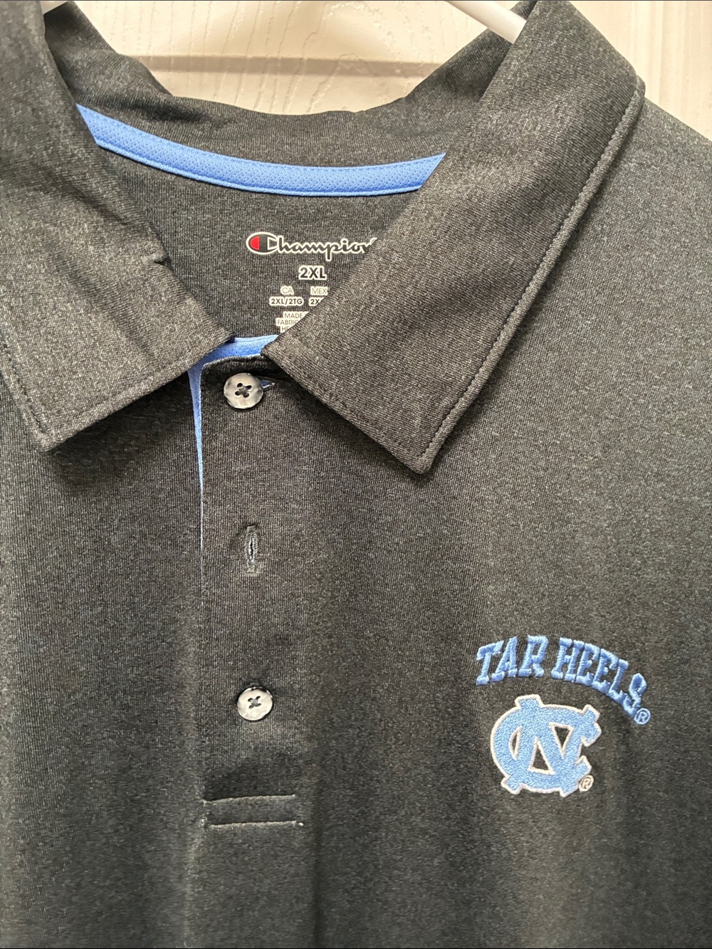 Champion Men's Charcoal Polo with Carolina Blue Tar Heels Logo - 2XL